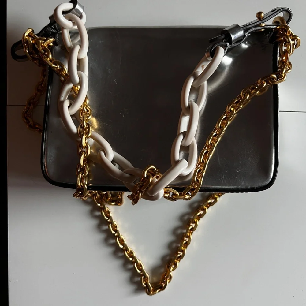 Tory Burch Metallic Silver Crossbody Shoulder Bag with Gold Logo